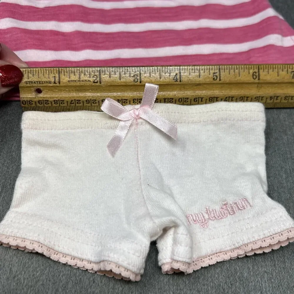 My Twinn Doll Pajamas Set Pink White Striped Hearts Top Shorts DX-677